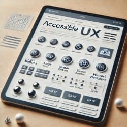 Tablet zeigt eine Website mit barrierefreien UX-Elementen.