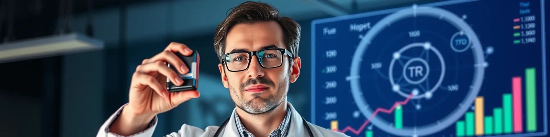 Mann mit Brille im Labor analysiert SEO-Texte.