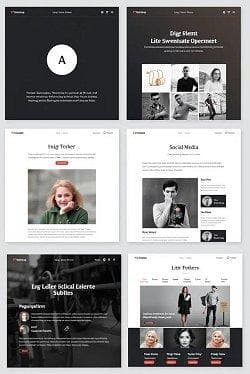 Vorschau von sechs verschiedenen Website-Layouts für Social Media, Blogs und Portfolios.